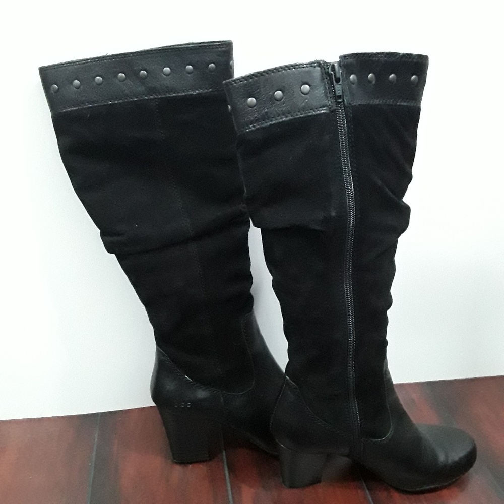 B.O.C. women black leather suede boots size 6 zipper heels warm winter